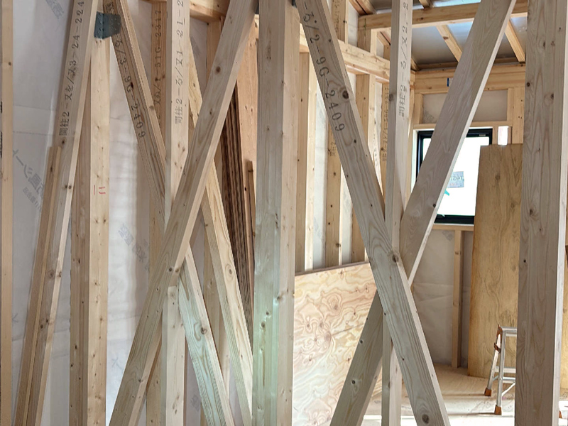 京都市 野々上の家 2階建て 現場チェック 筋交い耐力壁確認