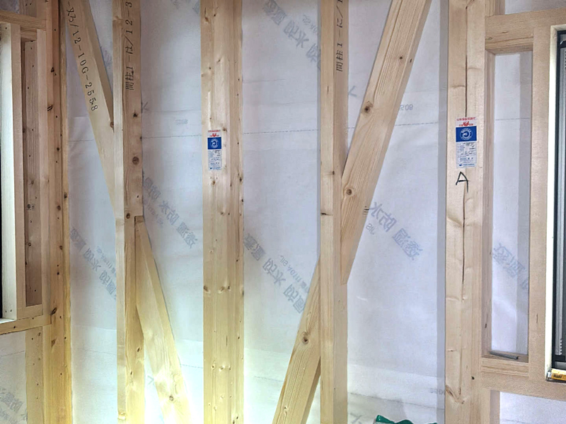 大津市 字野の家 2階建て 現場チェック 筋交い耐力壁位置確認