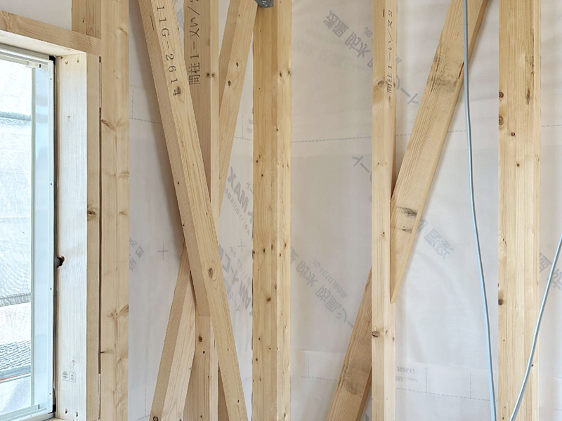 木ノ野の家 2階建て 現場チェック 筋交い耐力壁の位置確認