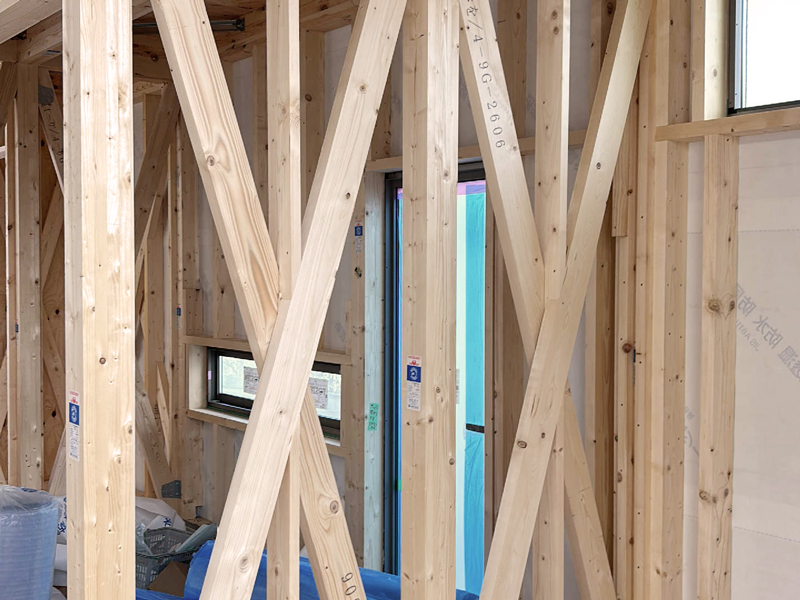 京都市 橘の家 2階建て 現場チェック 筋交い耐力壁位置確認