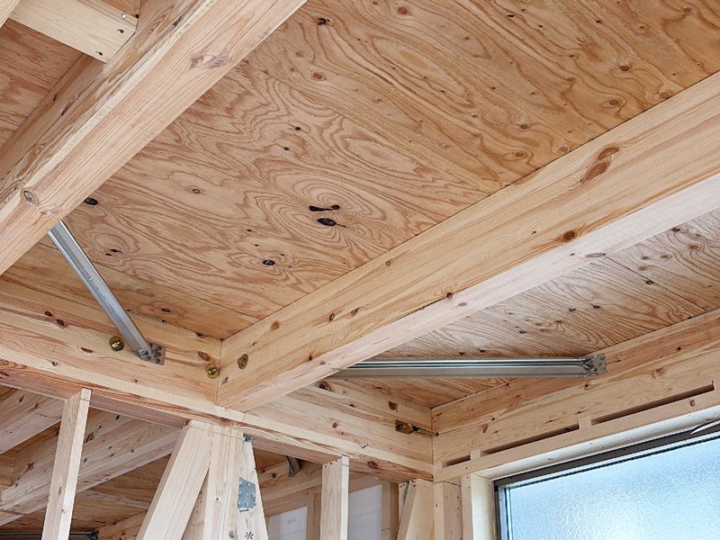 京都市 橘の家 2階建て 現場チェック 火打梁取付位置確認