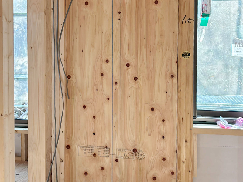 大津市 字野の家 2階建て 現場チェック 面材耐力壁位置確認