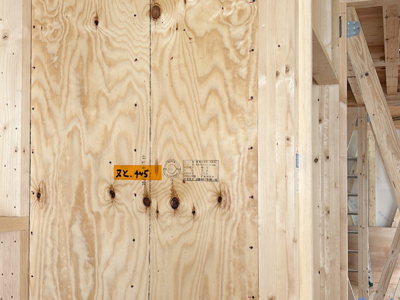 京都市 橘の家 2階建て 現場チェック 面材耐力壁位置確認