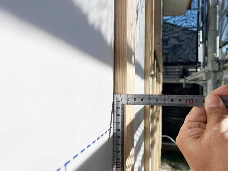 京都市 梛の家 2階建て 現場チェック 胴縁の厚み確認