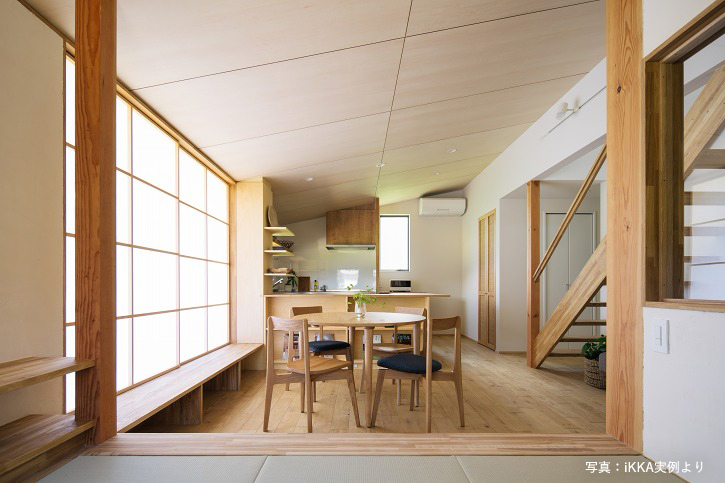 滋賀県野洲市の平屋の完成見学会のお家のリビング土間のイメージ