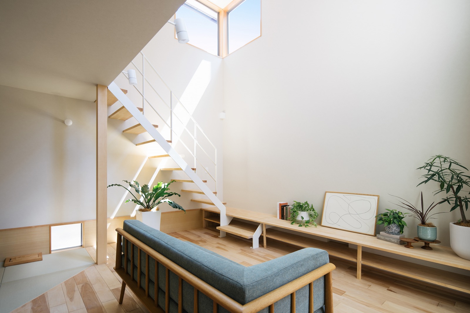 京都で建てたおしゃれな注文住宅の吹抜けリビング